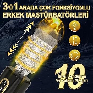 3'ü 1 Arada Otomatik Erkek Mastürbatör, 10 Modlu İtme Döndürme Vakum