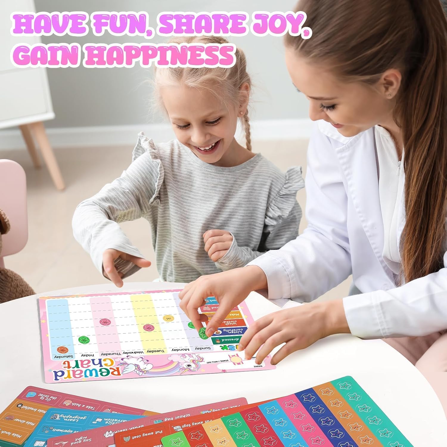 Reusable Magnetic Reward Chart with 76 Magnetic Behavior Stickers and 70 Reusable Star Stickers, Customizable Task Sections, Dry Erase Surface, Ideal for Kids and Young Children (Unicorn) image 5