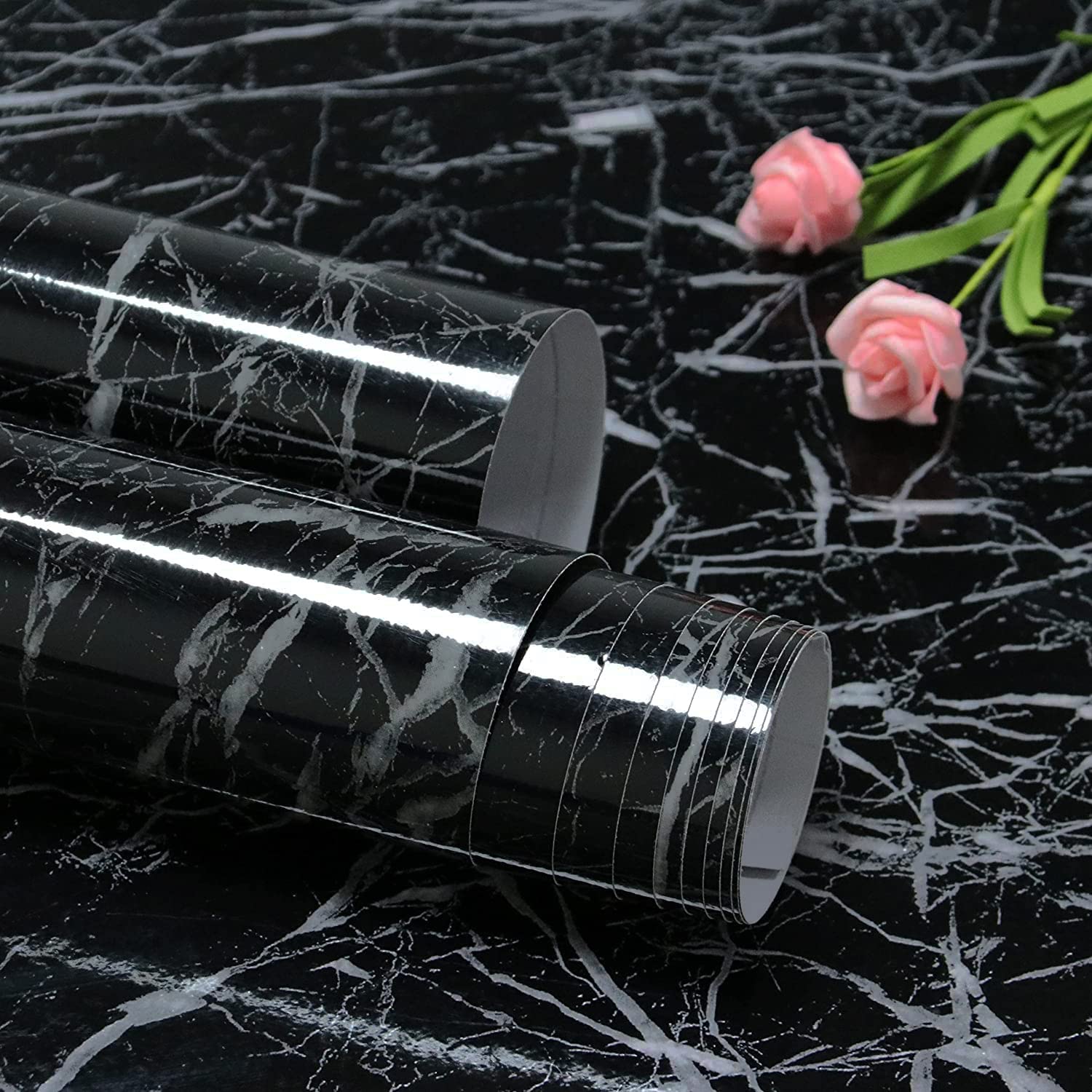 Yomshi 60x500cm Black Marble Wallpaper Peel and Stick Wallpaper Kitchen Worktop Covering Kitchen Wallpaper Self Adhesive Contact Paper for Kitchen Countertops Desk Cabinets Waterproof