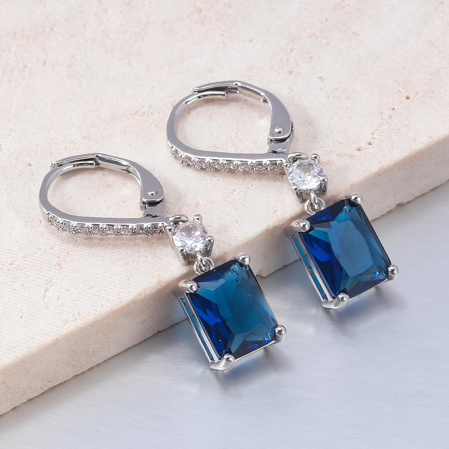 CiNily Rectangular-cut Drop Dangle Earrings for Women Hypoallergenic, Multi-color Cubic Zirconia Earrings Diamond Dangle Earrings Jewelry Gifts for Mothers Day 14K White Gold - Image 6