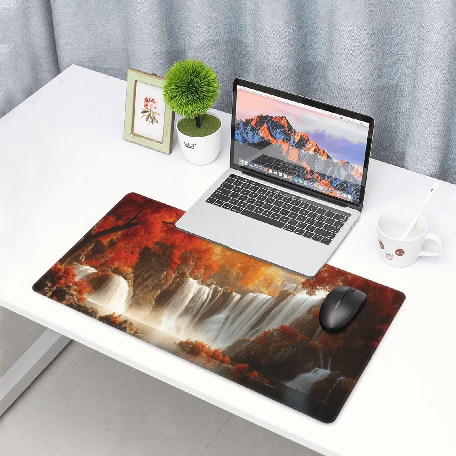 Żółta podkładka pod mysz XXL Wodospad Podkładka na biurko 1600 x 800 x 3 mm zmywalna podkładka do gier na laptopa, z antypoślizgową gumową podstawą do gier, PC, pracowników biurowych Y949