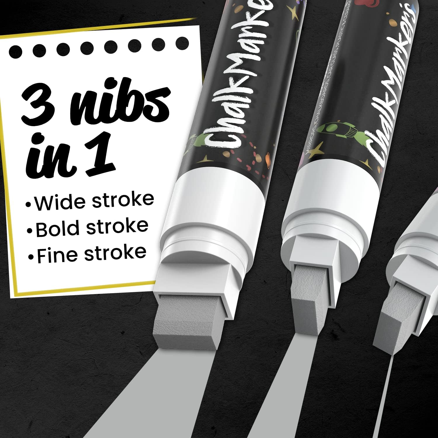 2 Metallic Window Chalk Markers for Cars - Washable 15mm Jumbo Chalk Pens image 3