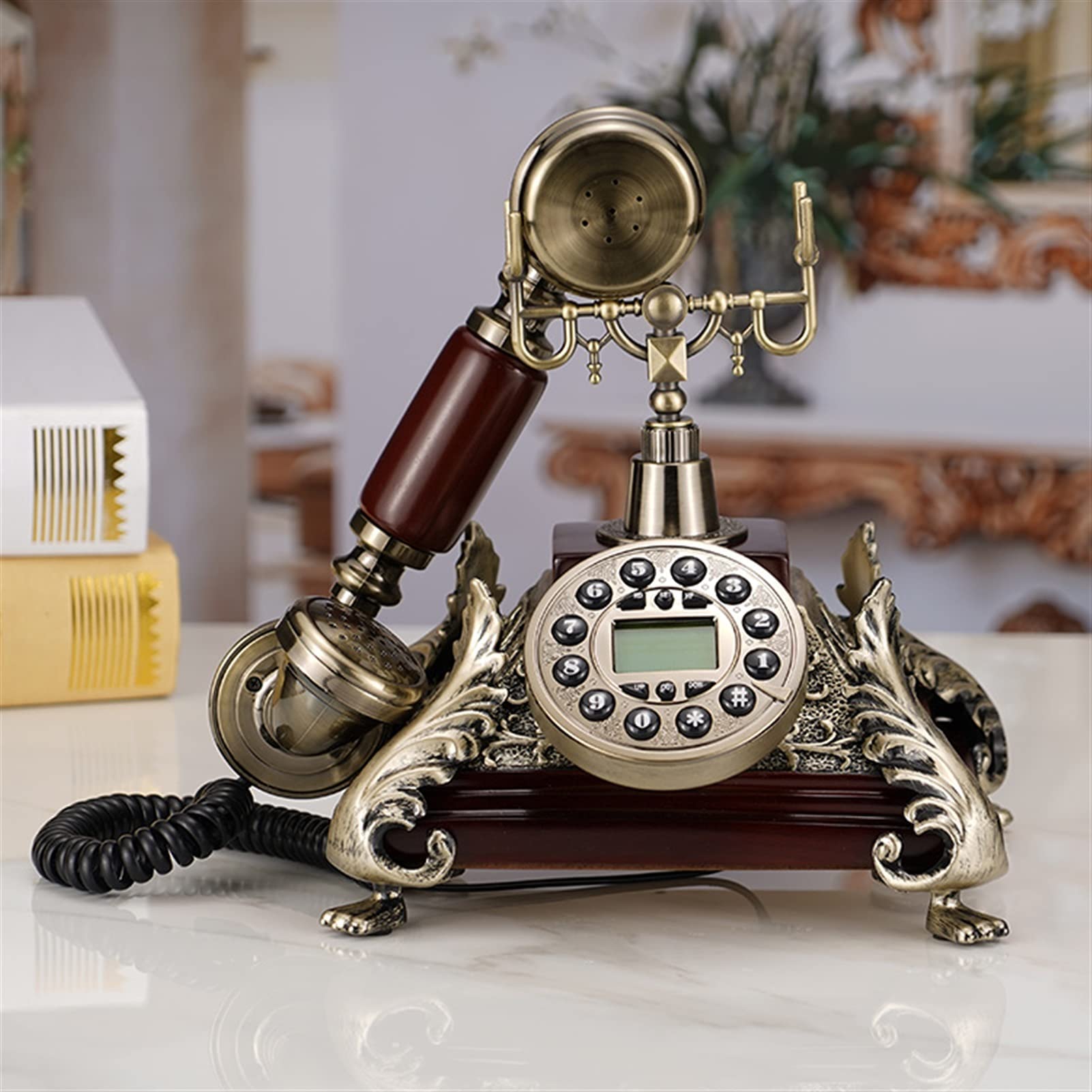 Téléphone à Cadran rétro, Résine de téléphone Fixe rétro à l'ancienne pour Personnes âgées Vintage Carré Téléphone Fixe Bureau à Domicile Antique Britannique Blanc Rouge Hôtel Identification de l'ap