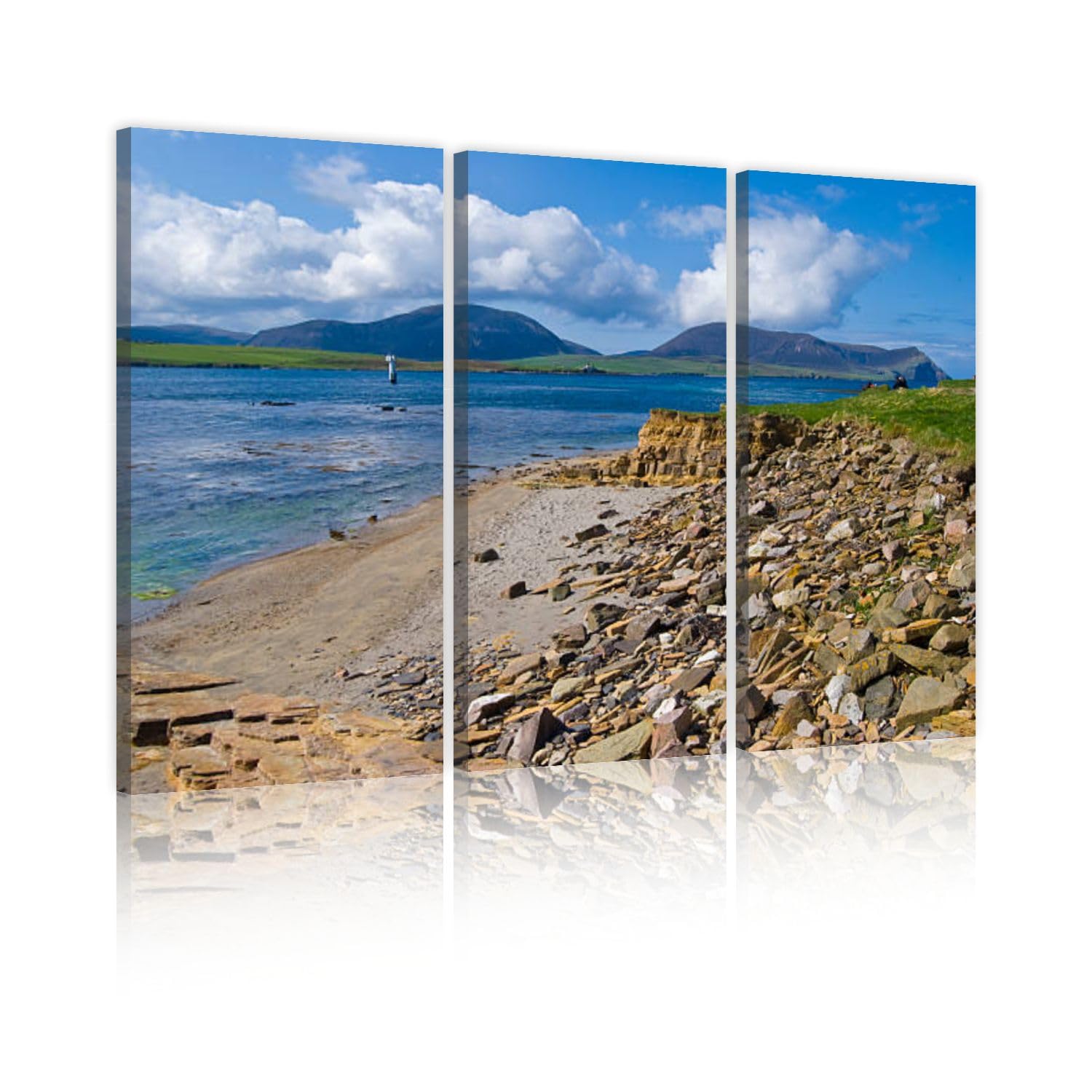 HGWAPONSATR3 Panel Canvas Print Wall Art Beach Orkney Mainland Poster Artwork for Living Room Bedroom Office Home Decor Ready to Hang 16x32 inches
