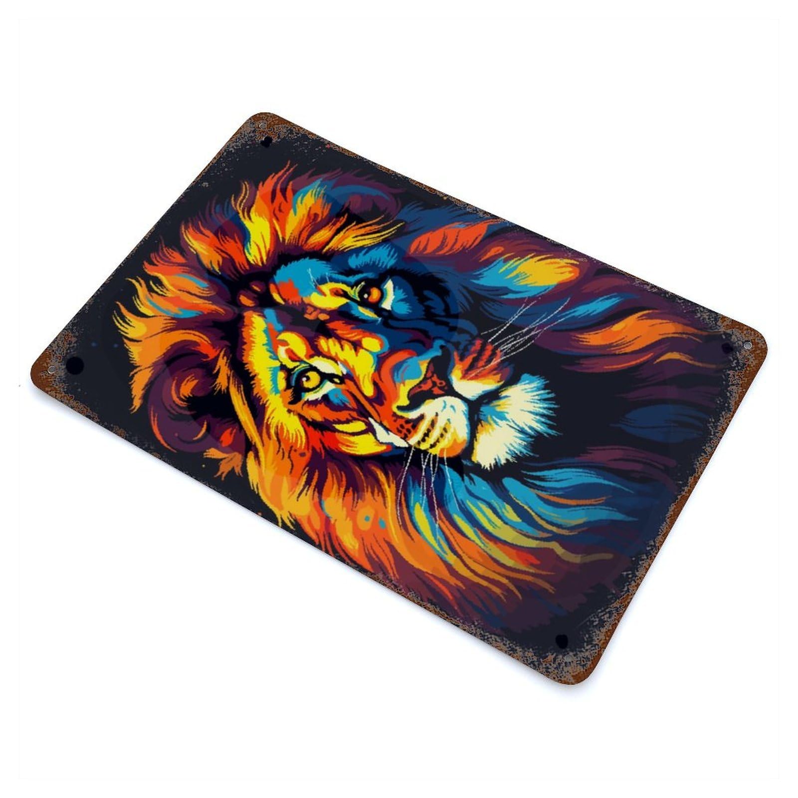 Lion Portrait Pixel Art Vintage Rust Metal Sign 11.8"x7.9", Shabby Chic Decor for Garage, Pub Or Kitchen