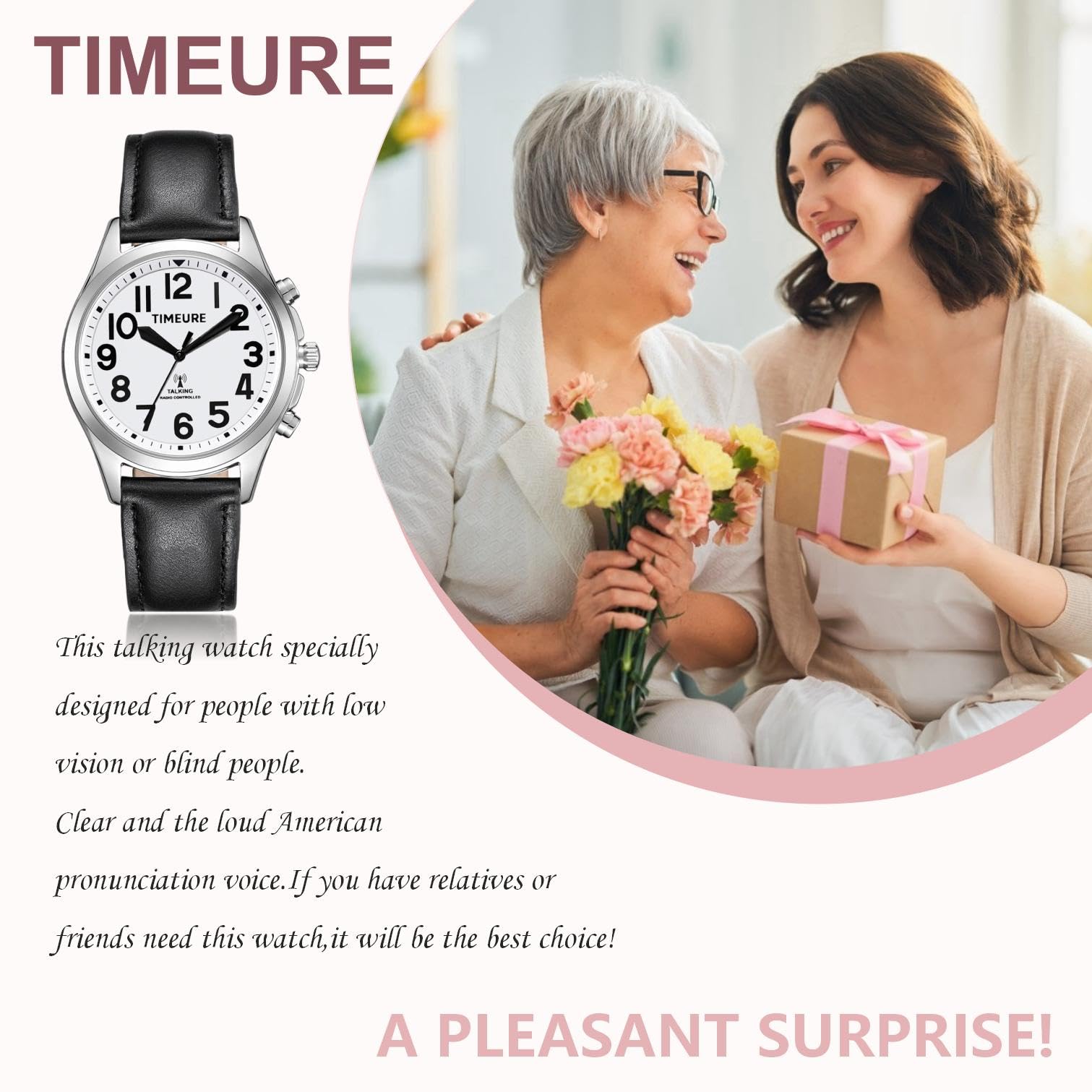 TIMEURE-2210 - Reloj parlante para mujer con números gigantes para encuadernación, personas mayores, personas con discapacidad visual o ancianos, Negro -, Moderno