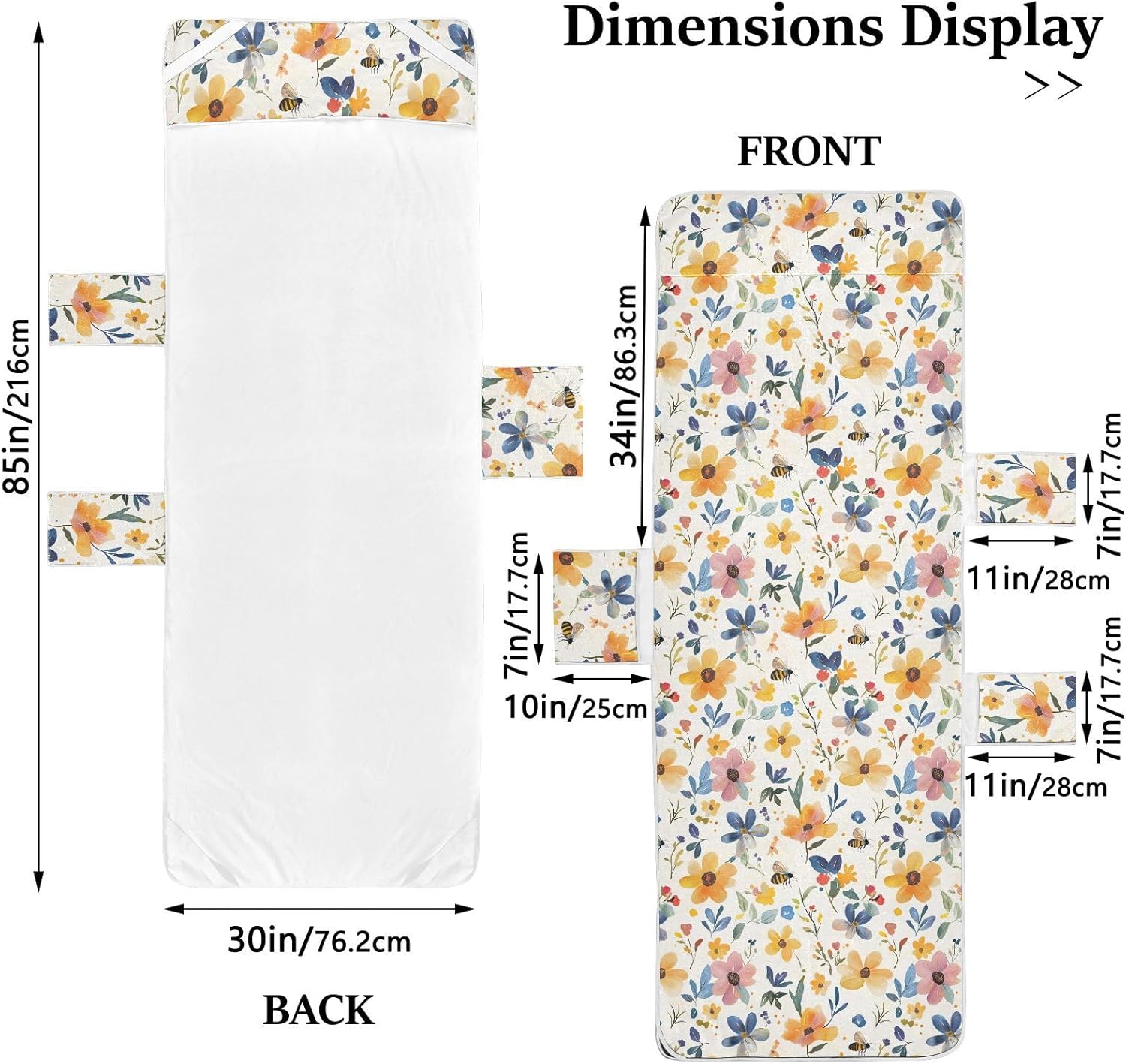 Lounge Chair Towel Cover Summer Beach Chair Lounge Cover with Pockets, Watercolor Flower Bee Portable Soft Absorbent Outdoor Chaise Towel Covers for Pool Patio Garden Sunbathing, 85'' x 30''