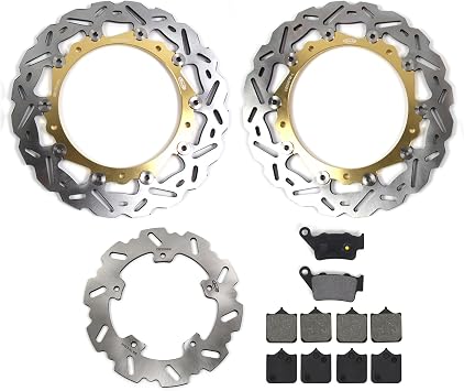 Arashi Front Rear Brake Disc Rotors and Pads for BMW S1000RR 2010-2013, S1000R NAKED 2014-2015, Motorcycle Replacement Accessories Gold