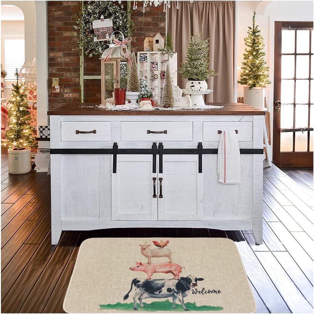 Welcome Mats for Front Door Rustic Farmhouse Door Mat Chicken Sheep Pig Cow Doormat Home Farm Floor Mat Non Slip Rubber Entrance Rug for Indoor Outdoor 17x28 inch