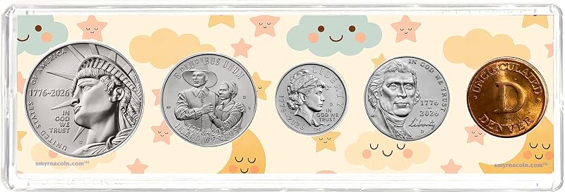 2026 - Birth Year Coin Set "Welcome Baby"Baby Gift Set - Dual Dated Coins - Semiquincentennial SemiQ Uncirculated