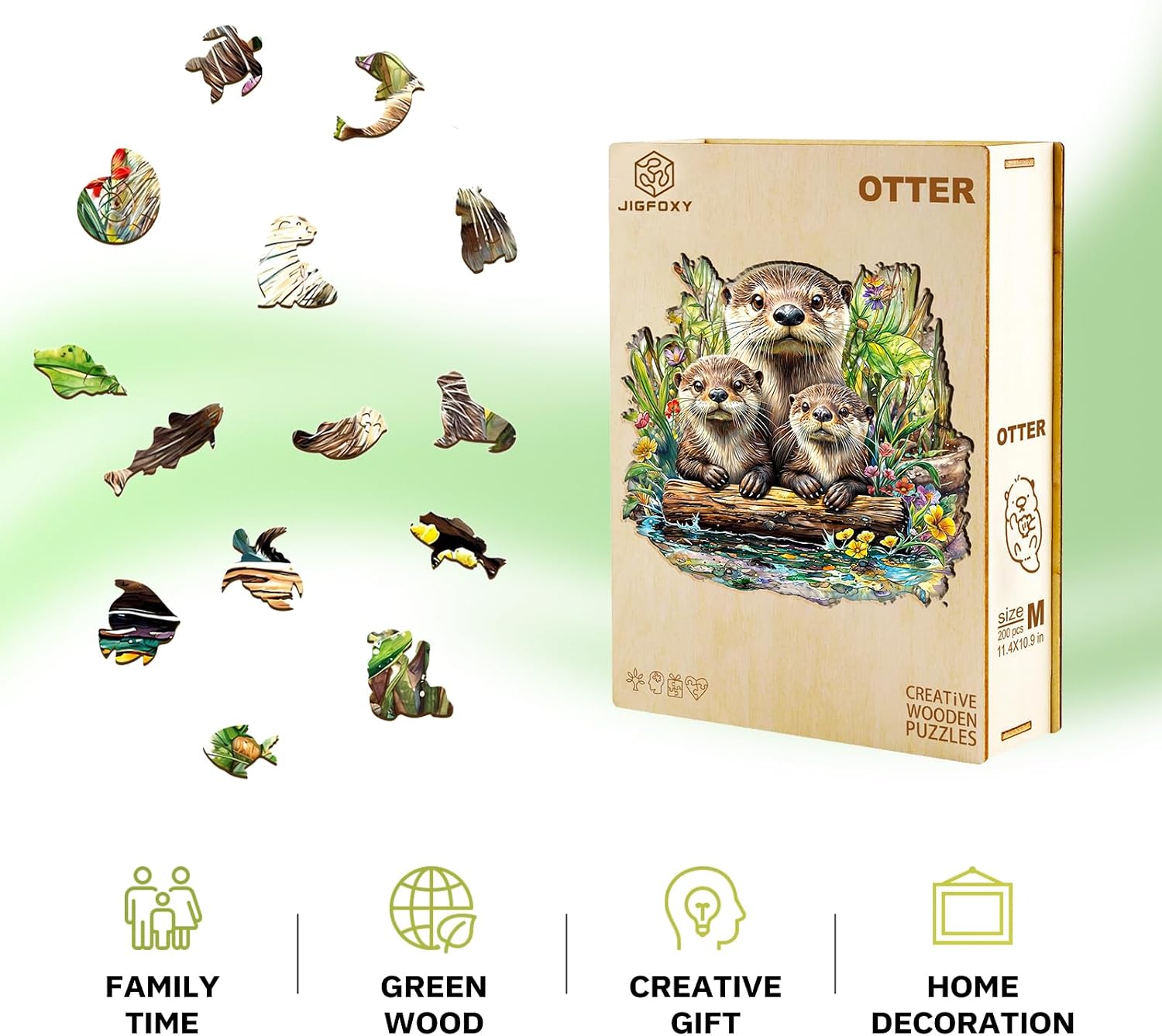 Jigfoxy Wooden Puzzles for Adults, Otter Wood Puzzle for Adults, Unique Animal-Shaped Wooden Jigsaw Puzzle, Christmas Thanksgiving Gifts for Puzzle Lovers, Family and Friends (XL-17.3*16.6in-555pcs)