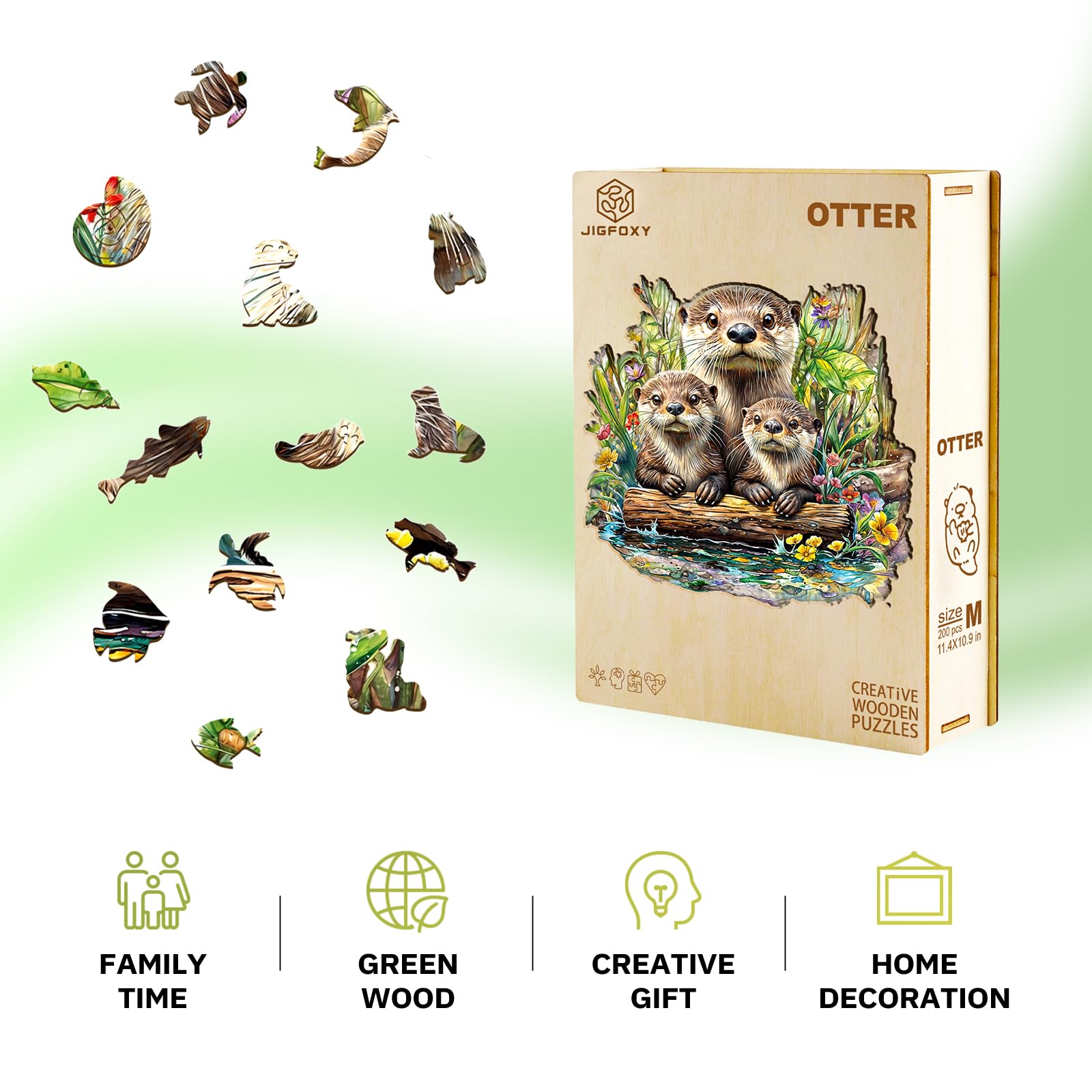Jigfoxy Casse-tête en bois de loutre pour adultes, puzzle en bois de forme d'animal unique pour adultes, cadeau d'anniversaire pour les amateurs de puzzle, famille (XL-43,9 x 42,2 cm - 555 pièces)