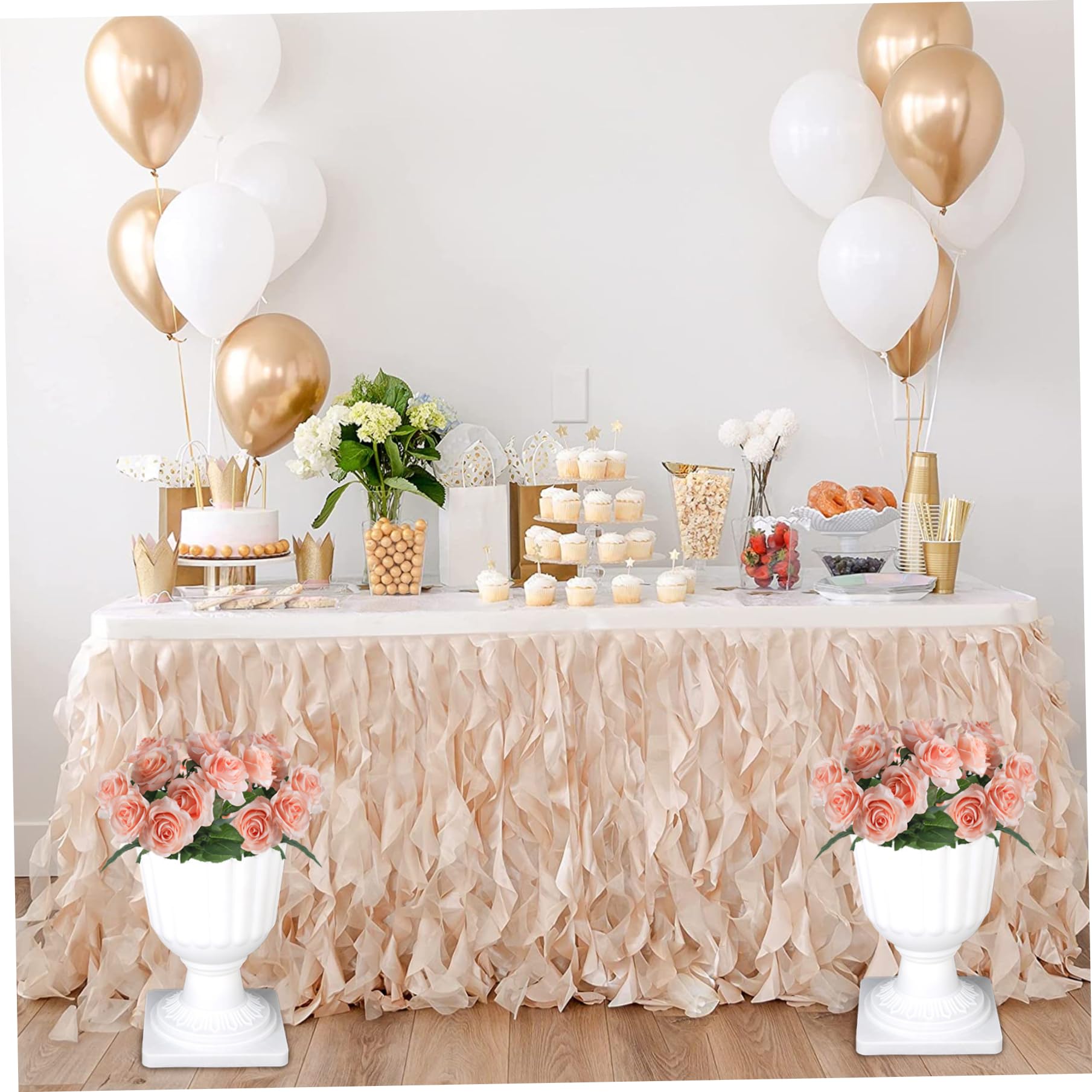 Pot De Fleurs En Plastique - White - 10 Pièces - 26x22cm - Soucoupes