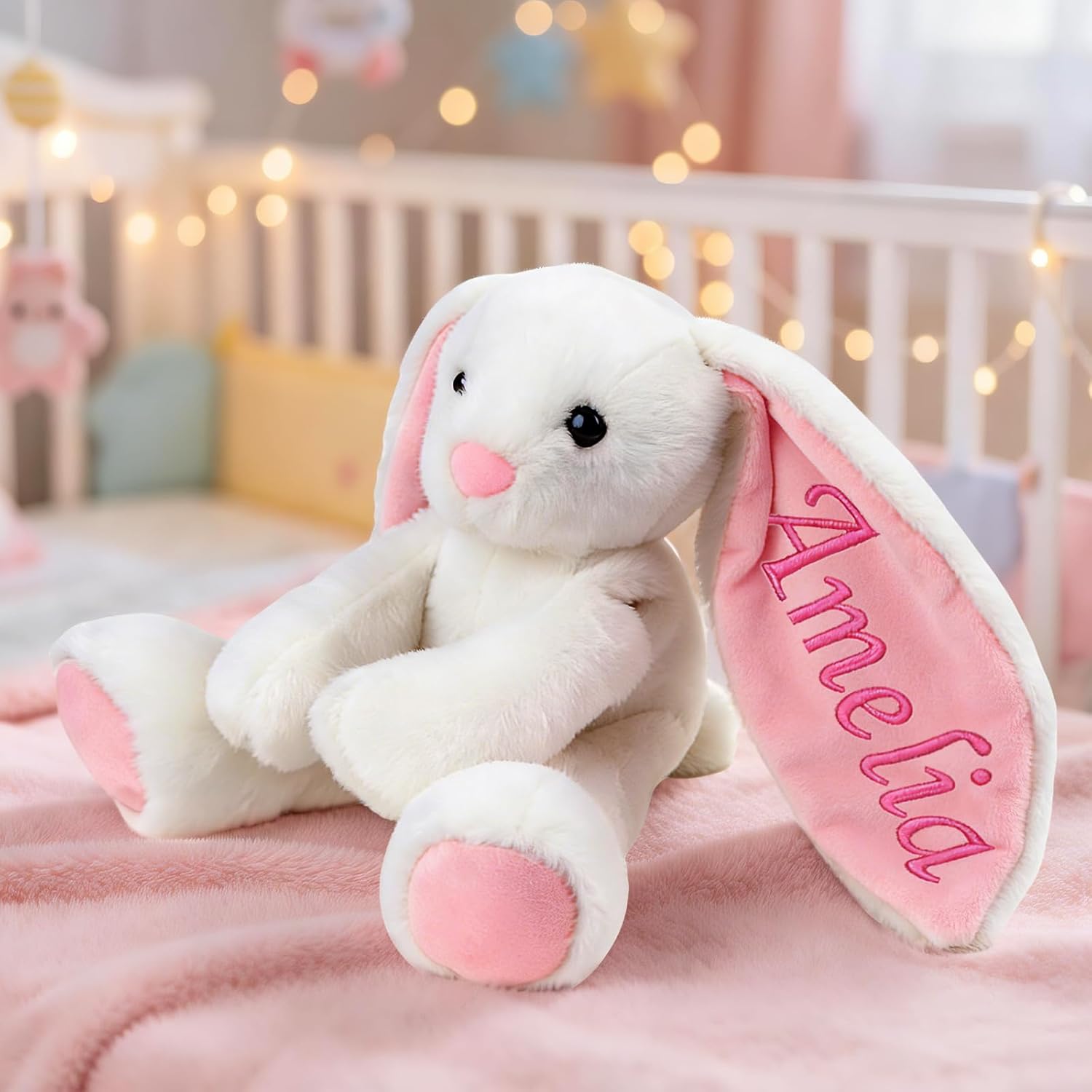 Ueedklaayy Embroidered Plush Bunny with Child's Name, Custom Easter Stuffed Animal Bunny Toy for Kids, Personalized Easter Gifts for Baby Girls Boys, Customized Childhood Gifts for Toddlers Newborn