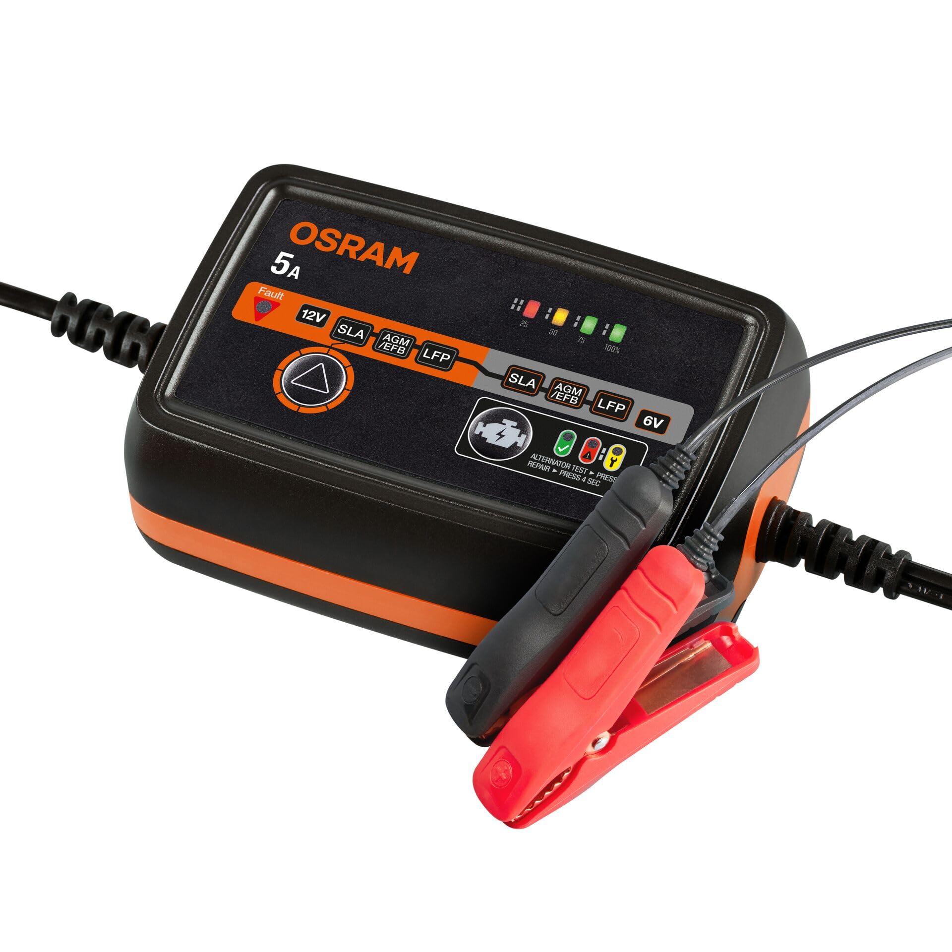 OSRAM BATTERYcharge 1005, Batterieladegerät 6V/12V, Intelligentes 5A Ladegerät, für AGM, EFB, Blei & Lithium, mit Erhaltungsmodus