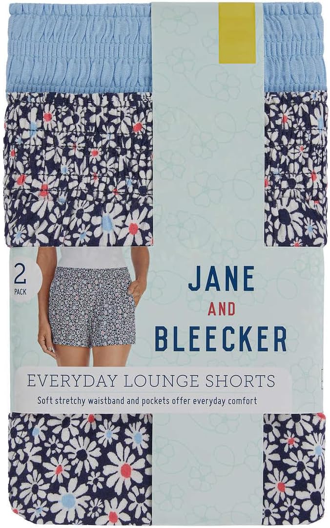 Jane and Bleecker 2 Pack Lightweight Lounge Sleep Shorts (Light Blue/Blue Floral, X-Large)