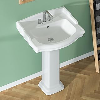 Pedestal Sink 23 Inch - 3 Hole Classic Vintage Porcelain Pedestal Sink C...