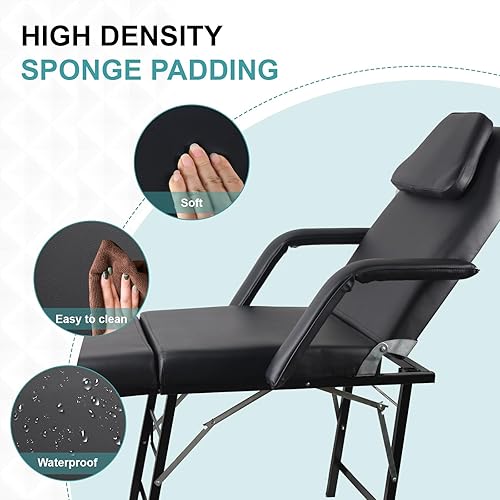 Miniatura 7 de BZ3E2 - Silla portátil plegable para tatuaje, color negro con bolsa de almacenamiento, cama de masaje ajustable, 73 pulgadas, ideal para