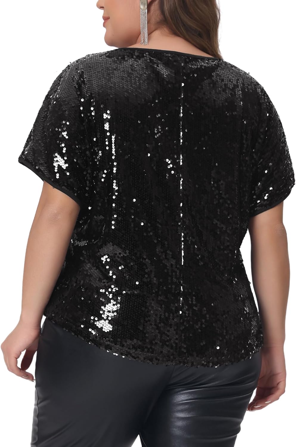 Agnes Orinda Plus Size Full Sequin Tops for Women Glitter Party Shirt Short Sleeve Sparkle Club Night Blouses - Image 4