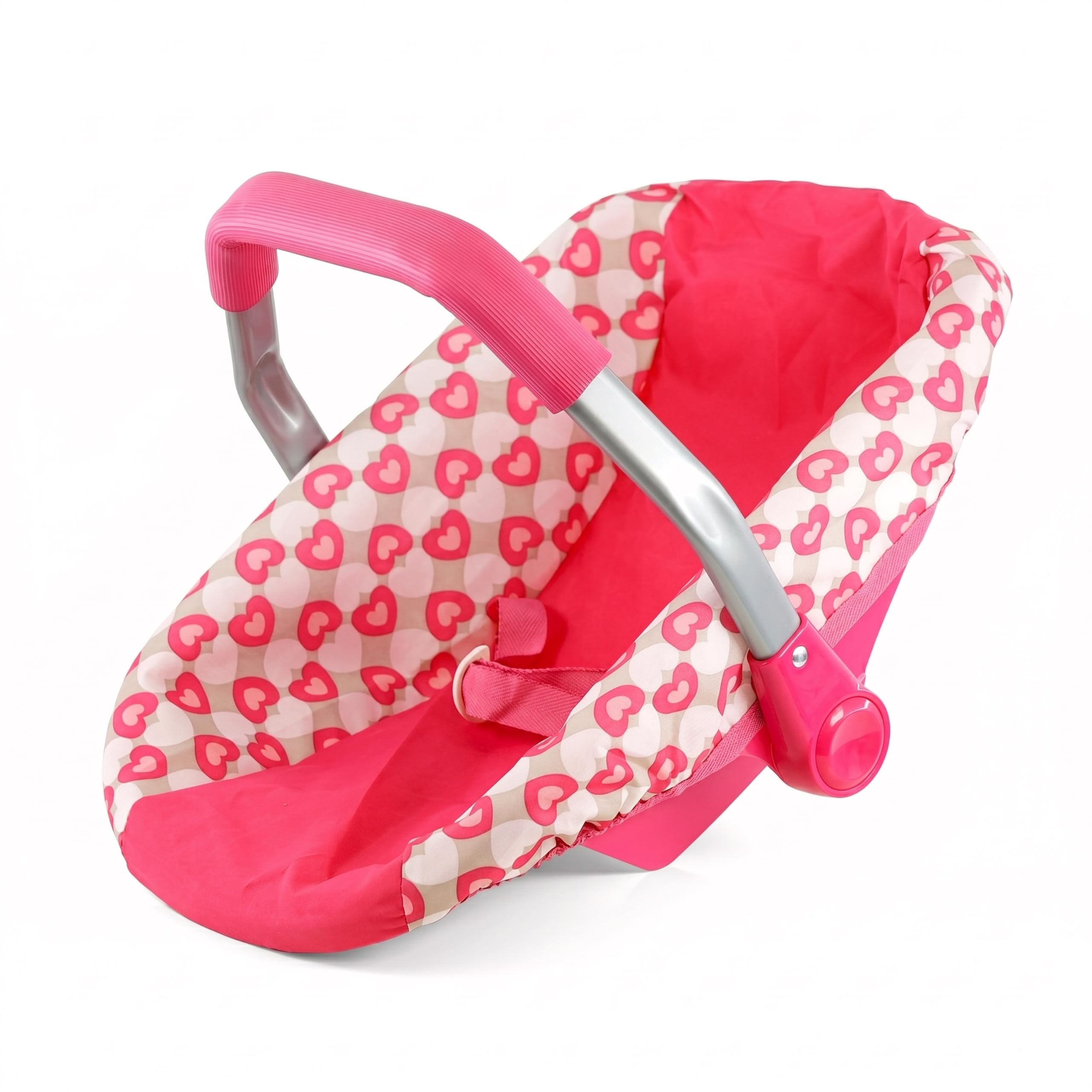 Bibi Doll Baby Doll Car Seat & Carrier - Portable Travel Accessory, Adjustable Handle, Safety Strap, Pink Heart Pattern, for up to 20" Dolls - Role Play Toys for Girls & Boys, Aged 3+