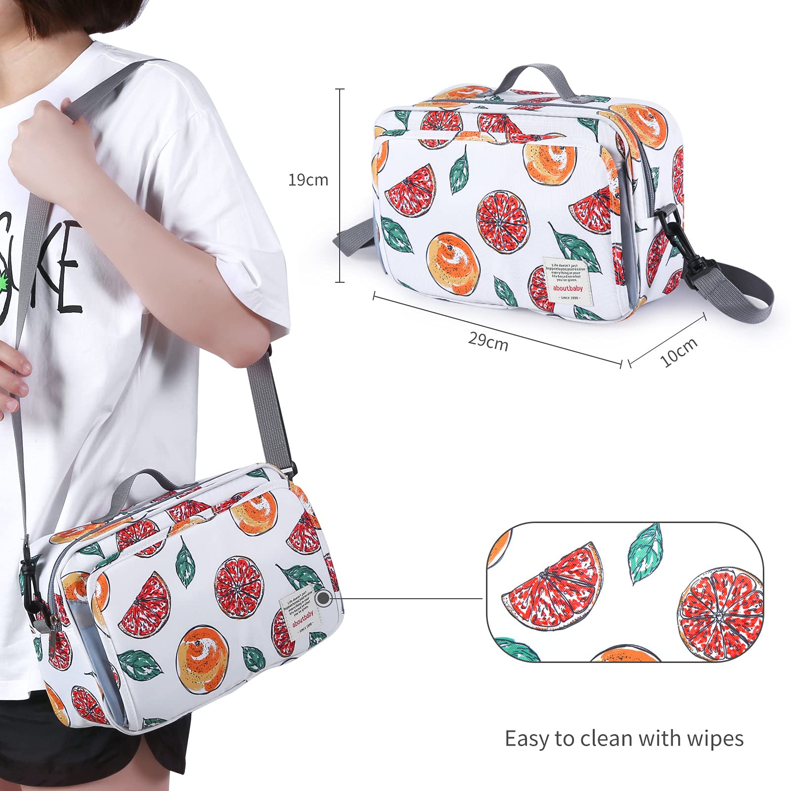 Borsa organizer per passeggino antiscivolo con tasca isolata, ganci per passeggino e cinghia regolabile, universale, adatta alla maggior parte dei passeggini, frutta