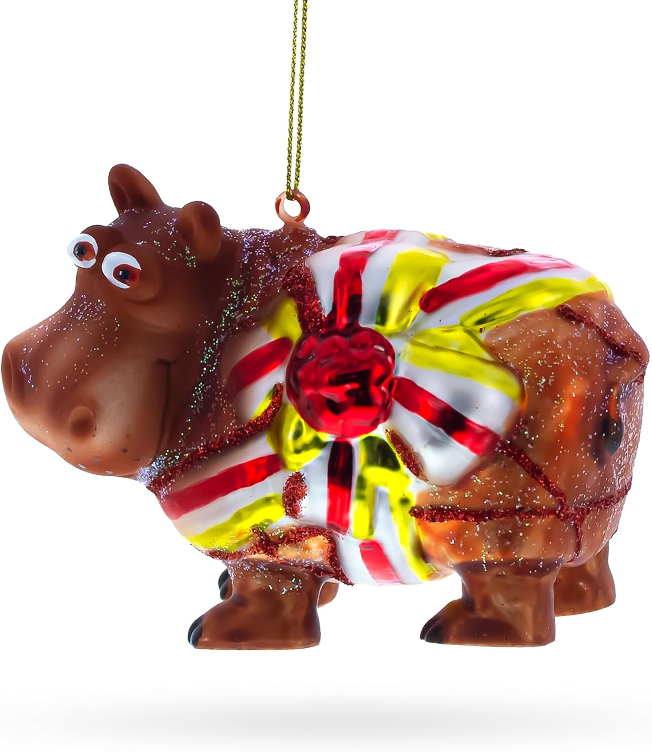 Hippo Blown Glass Christmas Ornament - Image 2