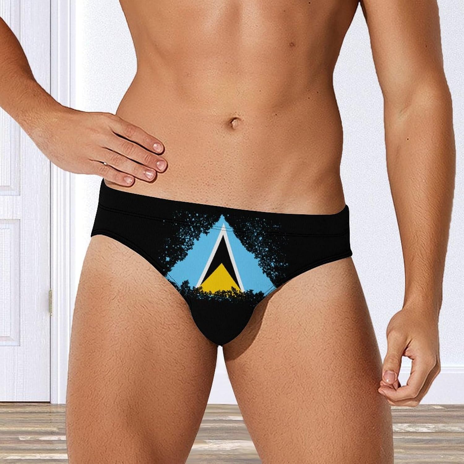 Saint Lucia Flag Grunge Men's Swimwear Bikini Swimming Briefs Stretchy Swimsuits Board Surf Shorts Trunks
