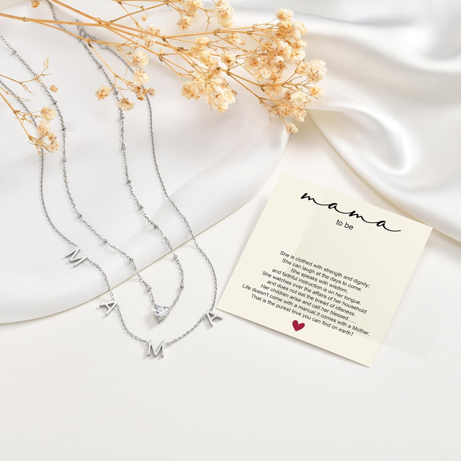 KSF Mama Mom Necklace for Women - 2Pcs 18K Gold Plated Mama Heart Necklaces Non Tarnish New Mom Gifts Gold Pendant Necklace Trendy Jewelry, Post Partum First Time Gift for Expecting Mom - Image 5