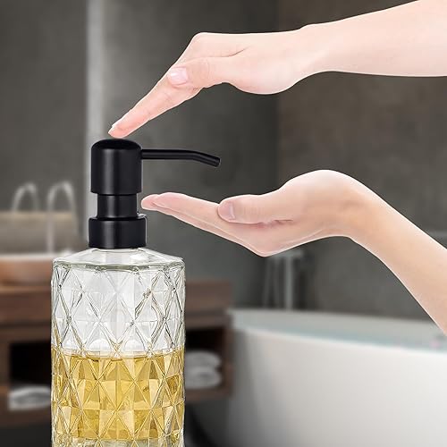 Miniatura 10 de Easy Tang - Dispensador de jabón para cocina, cuarto de baño botella de cristal claro, rellenable con jabón líquido, tarro de color con bomba de