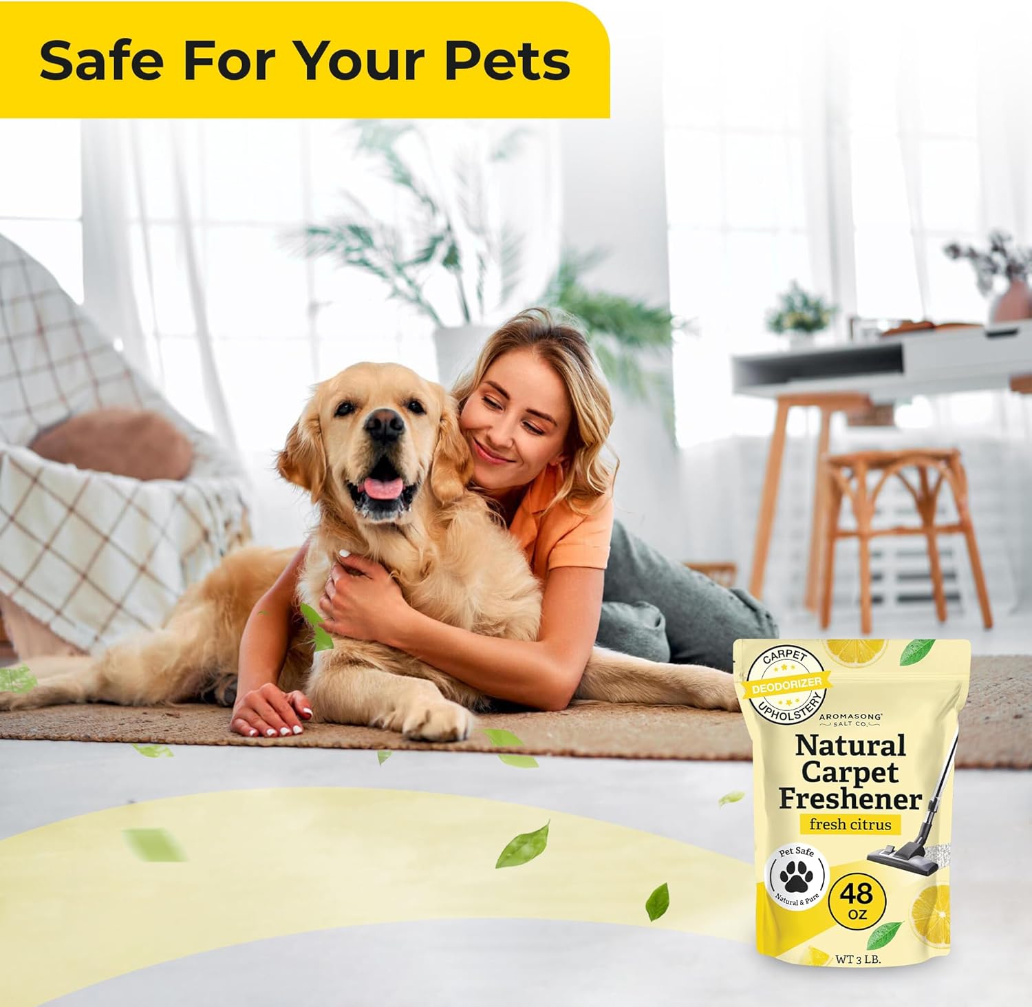 Aromasong Dishwasher Salt 5 LB & Citrus Carpet Deodorizer 48 oz – Dual Home Care Bundle, Softens Water for Spot-Free Dishes, Natural Odor Eliminator for Carpets & Rugs