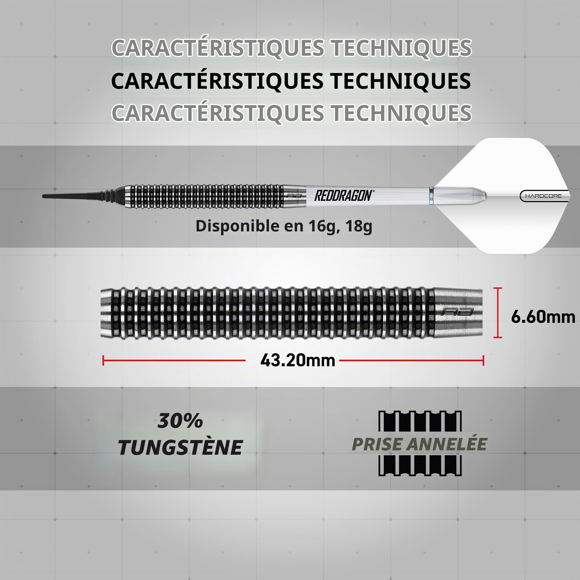 RED DRAGON Pegasus Tungsten Steel Soft Tip Darts Set 18g, 20g - White Stems, White Flights
