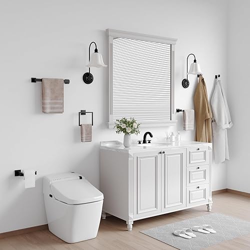 Miniatura 8 de Juego de accesorios de baño de 12 piezas, color negro mate, juego de barra de toalla de baño resistente, incluye toallero de 16 pulgadas, soporte