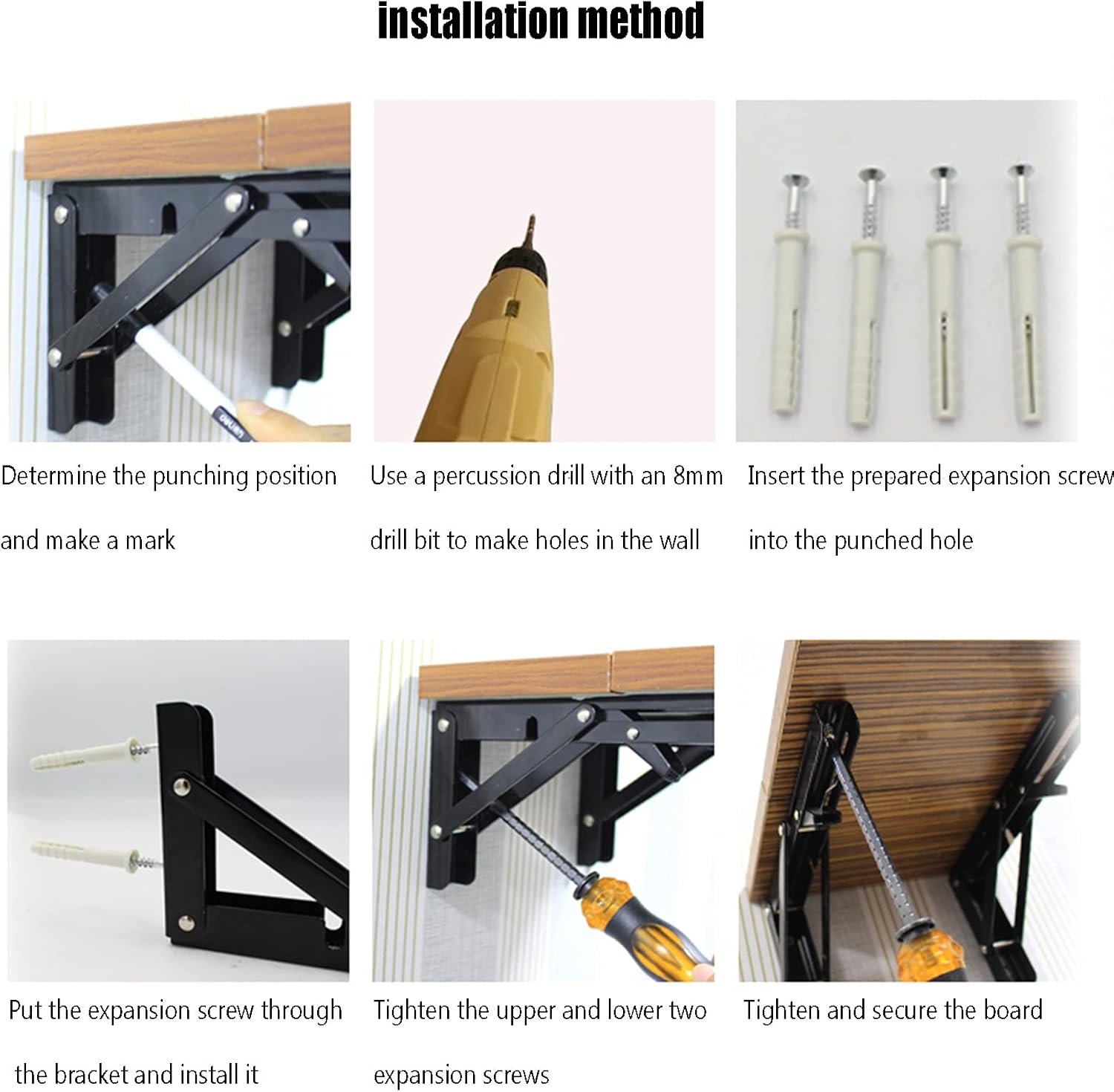 Folding Shelf Bracket, Wall-Mounted Floating Board, Foldable Storage Partition Bracket, Black/White Folding Bracket is Sturdy and Durable, Saving Space