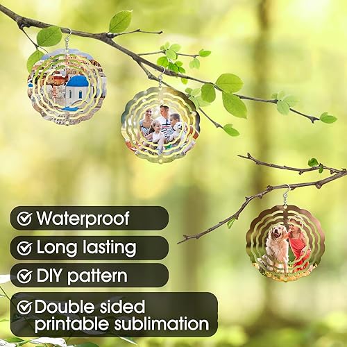 Miniatura 5 de Paquete de 5 hilanderos de viento de sublimación de 3 pulgadas en blanco, hilanderos de viento de metal de aluminio 3D en blanco para patio y