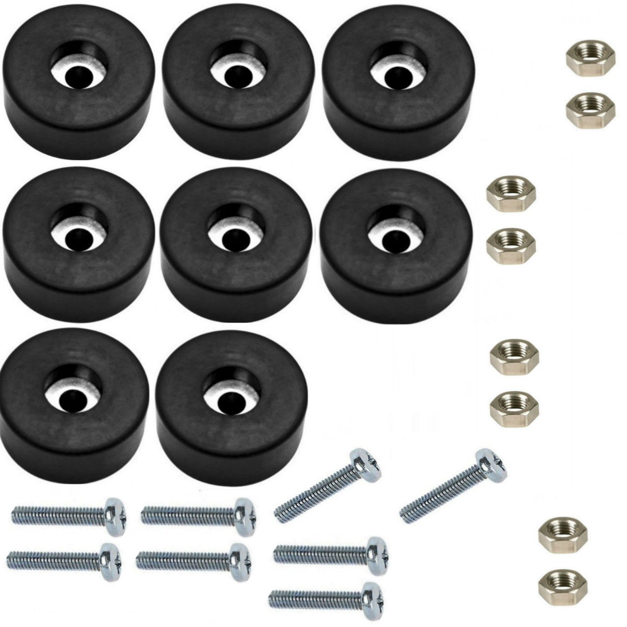 Set of 8 Air Compressor, Power Generator Rubber Feet/Foot Mount + Mounting Screws + Nuts 1 1/2 Diameter X 5/8 Height