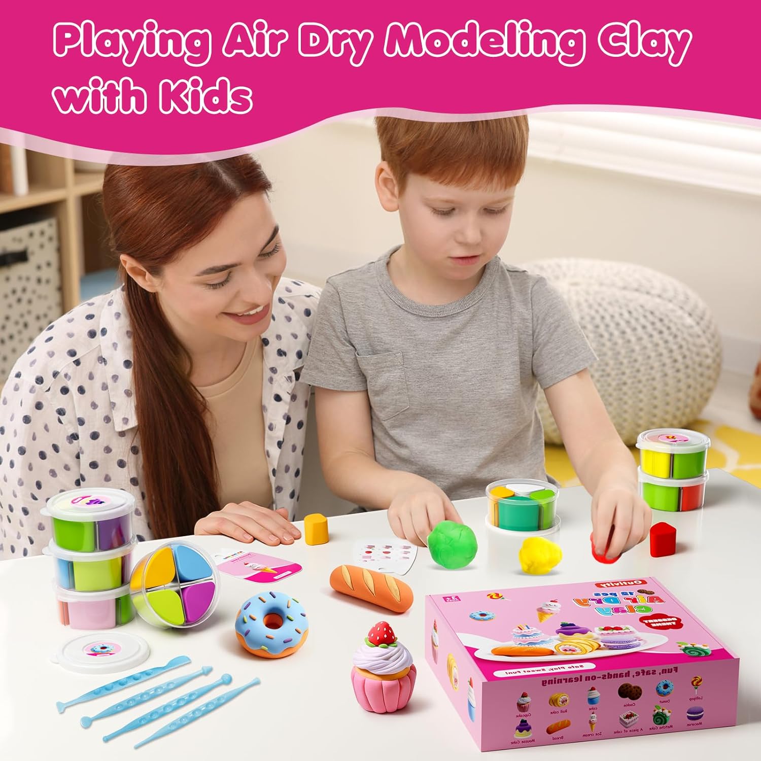 Air Dry Clay Kit for Kids, 12 Crafts Modeling Clay Model Magic, Clay Kits with Sculpting Tools & Tutorials, Safe & Non-Stick DIY Art Crafts, Toys Gift for Ages 3-12 Boys & Girls
