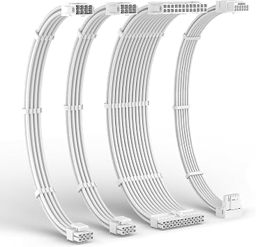 LTC 12VHPWR PSU Cable Extension Kit, 16AWG PCI-E 5.0 Power Supply PC Cable Extension, 1x24 Pin ATX / 2X 8Pin4+4 EPS / 1x 12+4 Pin GPU, Soft Braided Sleeve Cable Combs, 300mm