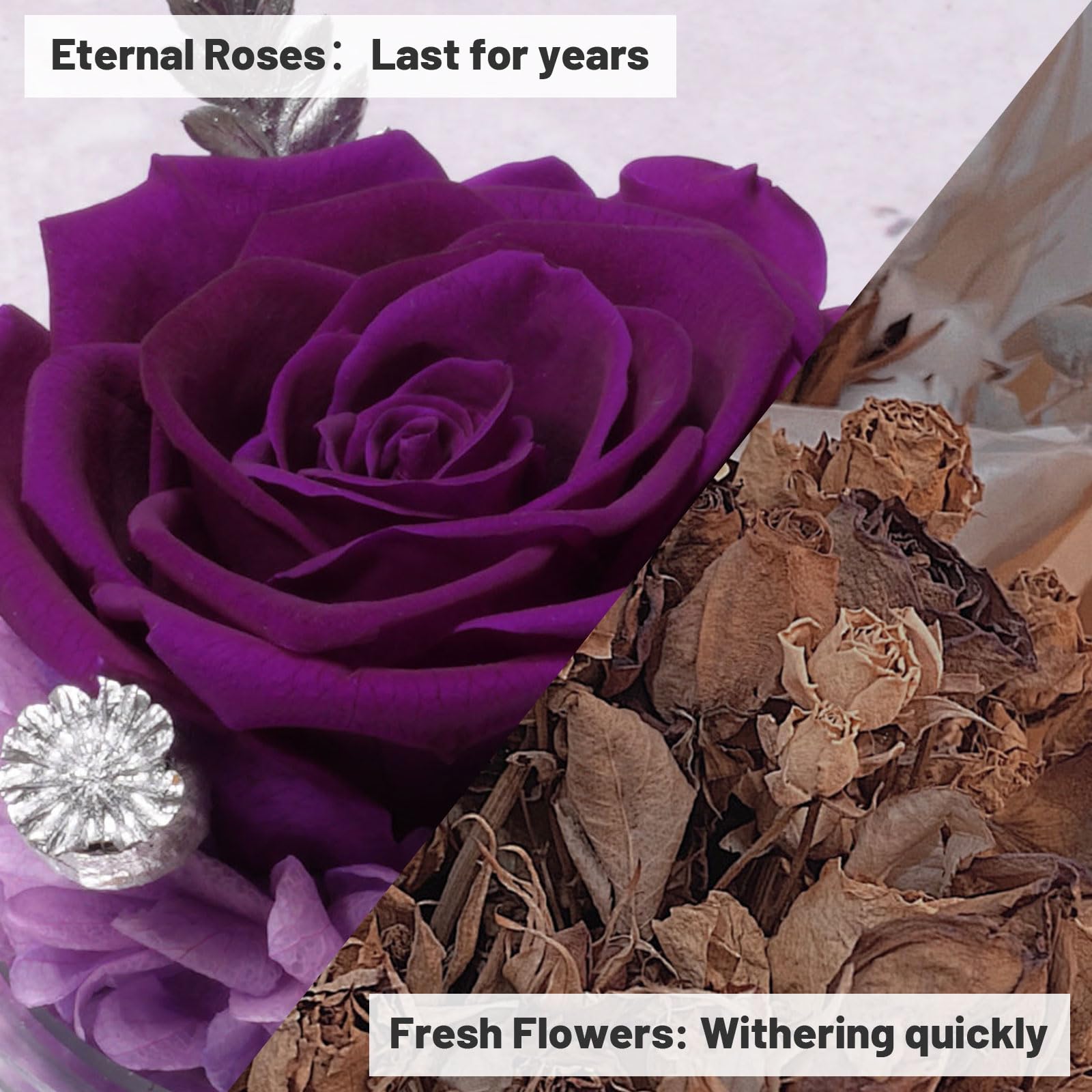 Ange En Verre Avec Rose Éternelle Yamonic - Cadeau Femme Ou Maman - Décoration Maison - Vraie Rose Préservée