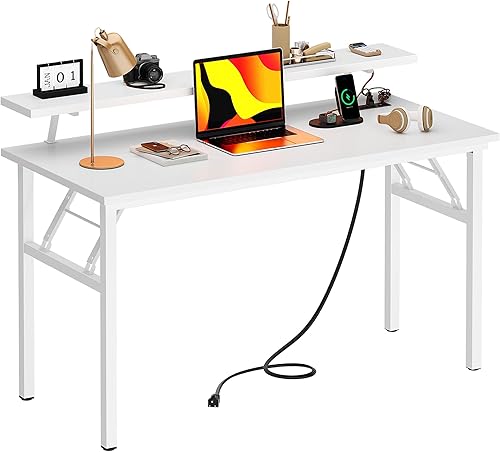 Miniatura 4 de Need AC5WW NA - Escritorio plegable para computadora y oficina en casa con tomas de corriente, soporte para monitor, espacio para taza, luces led y