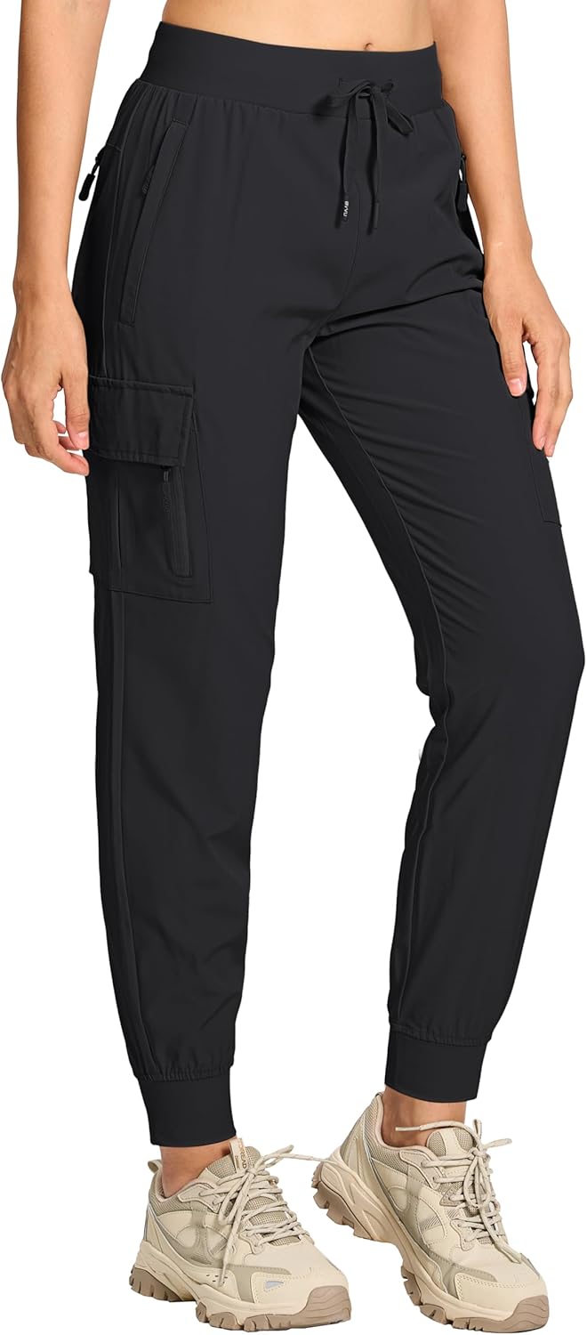BVVU Women's Cargo Joggers Hiking Pants High Wasited Lightweight Quick Dry with Zipper Pockets Waterproof Athletic Sweatpants