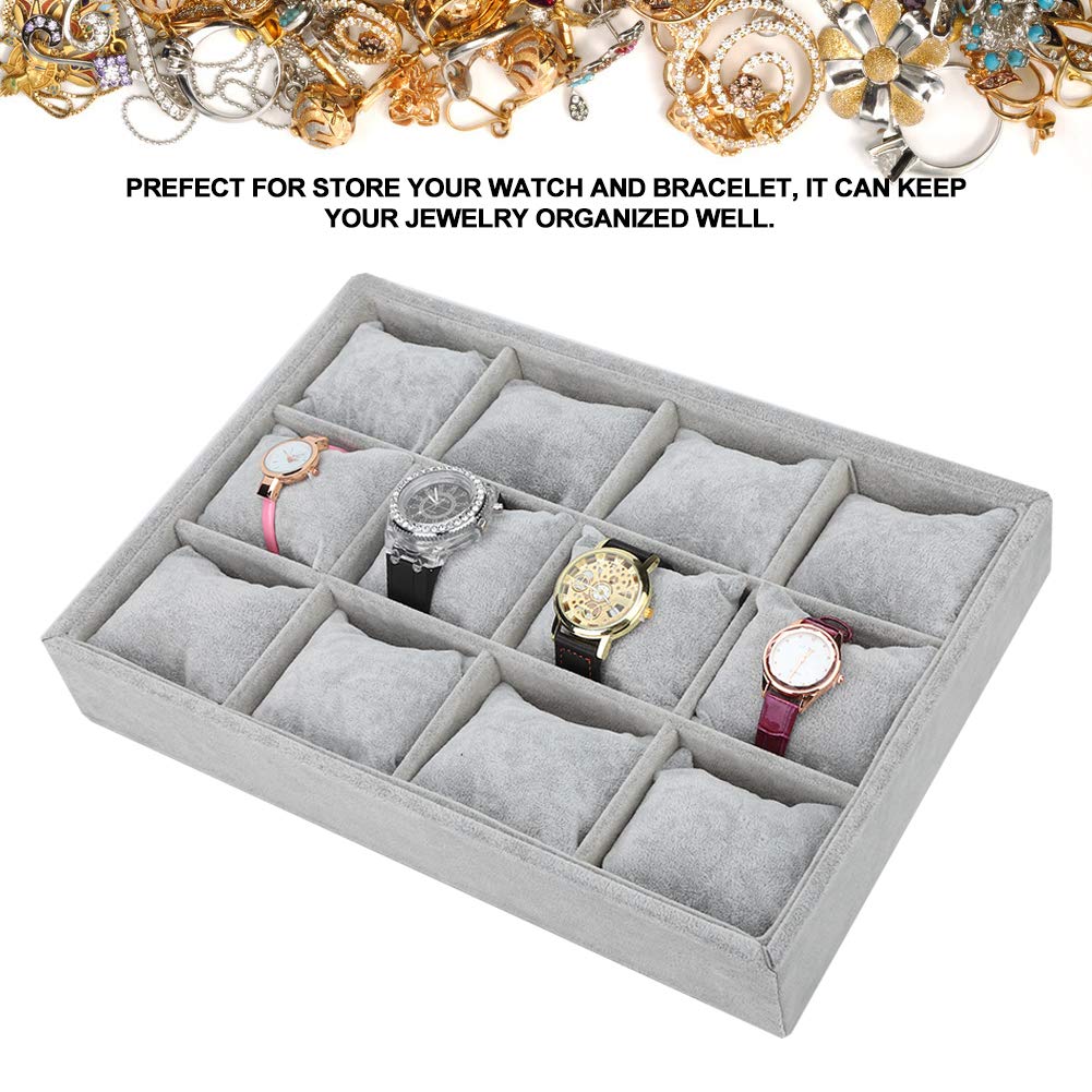 Tissting Bandeja de Reloj, Organizador Elegante de Joyas con 12 Ranuras y Almohadas Removibles, Soporte para Relojes y Pulseras, Caja de Exhibición Compacta para Hogar o Tiendas