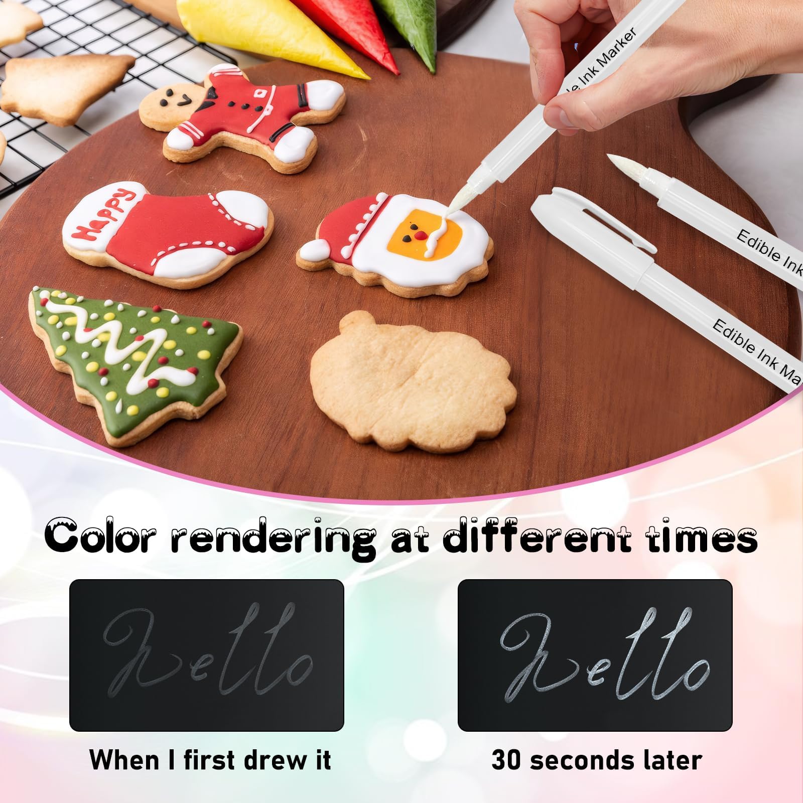 3 Rotuladores Alimentarios Blancos - Tinta Comestible para Decorar Pasteles, Chocolate, Fondant y Galletas - Especial para Superficies Oscuras