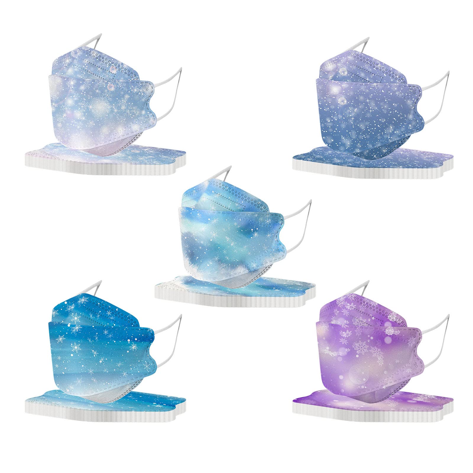 GAGAMO Winter Kf-94 Disposable Face_Mask For Adults with Snowflake Christmas Women Face_Masks Glasses Wearers 4-ply Colorful Holiday Breathable Snow Designed Facemask, 50 Count (Pack of 1)