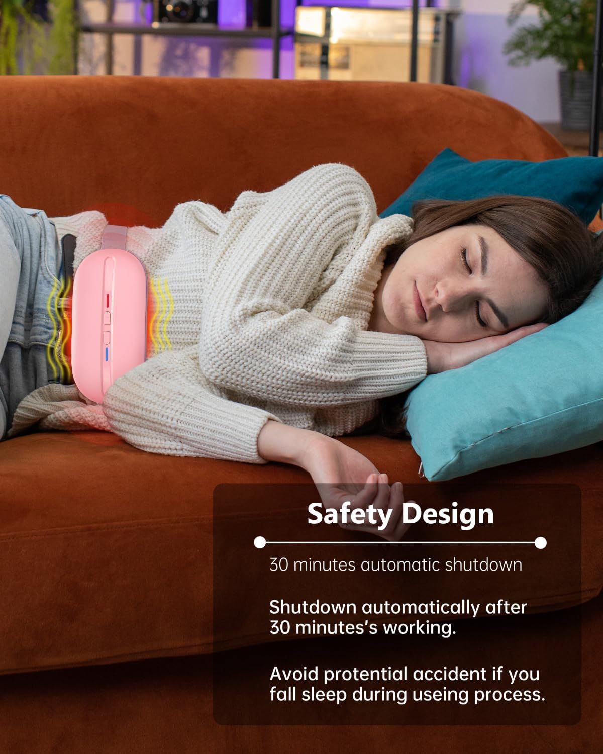 Portable Heating Pad for Period Cramps, Cordless Heating Pad with 3 Heat Levels and 3 Massage Modes, Fast Large Heating Belly Wrap Belt for Women and Girls