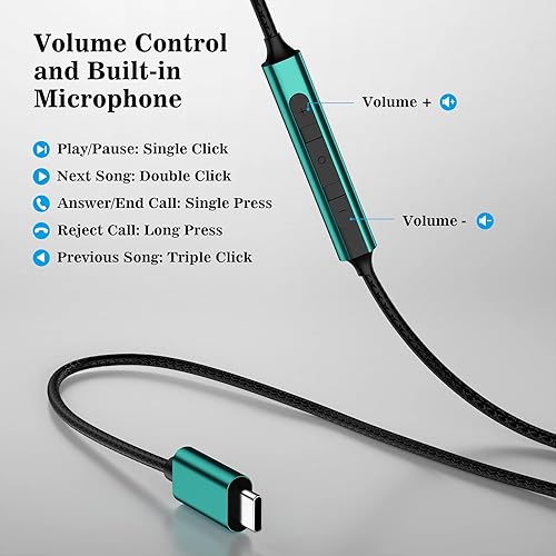 Miniatura 3 de Auriculares USB C para Samsung Galaxy S25 S24 FE S23 Plus S22 Ultra A35 A54 USB Tipo C Auriculares estéreo HiFi Auriculares USB-C con micrófono