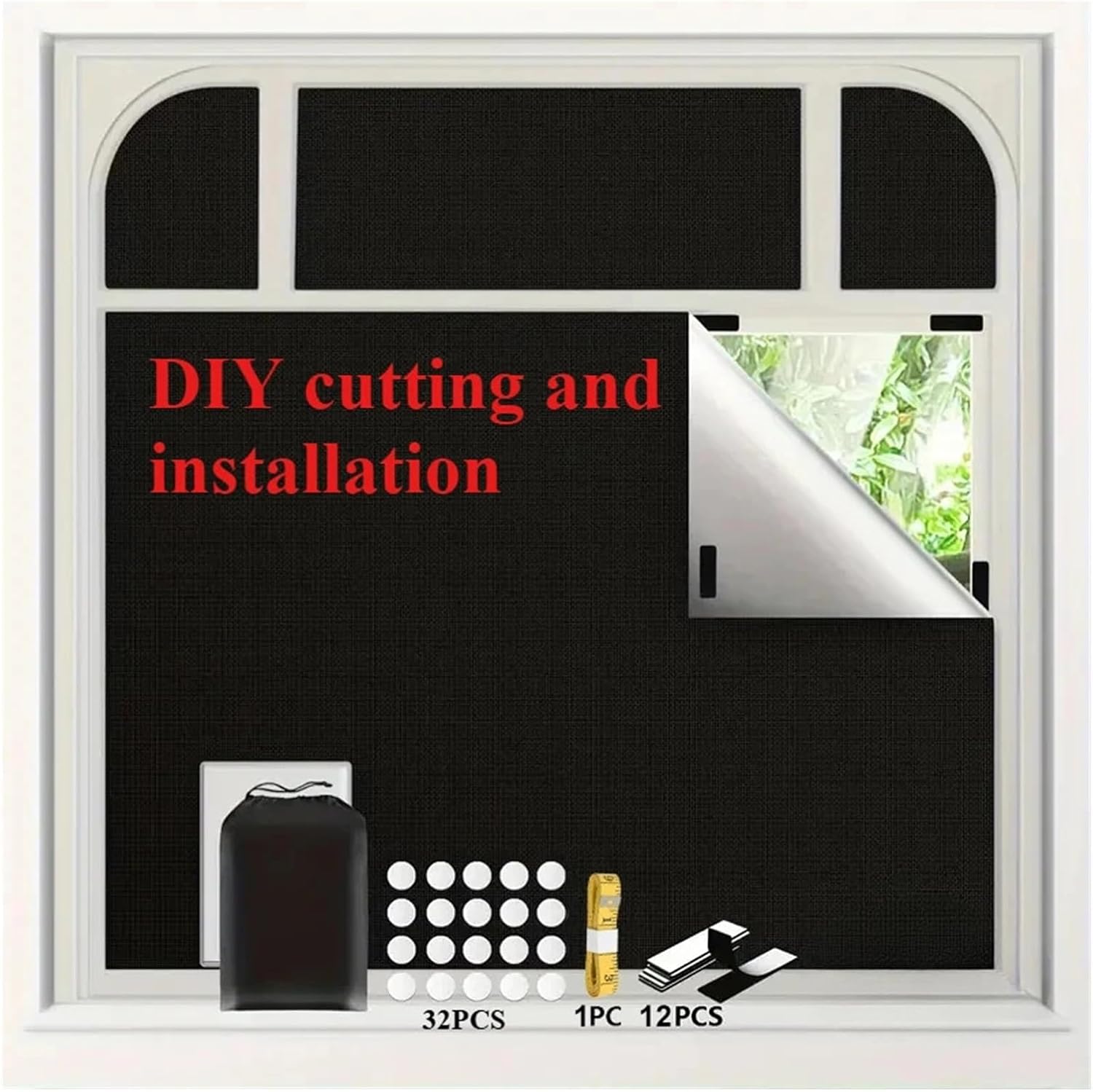 1PC DIY No Drill Blackout Curtains Blackout Curtain Removable Portable Travel Blocking Window Film Cloth Temporary for Window(Package 145x100cm)