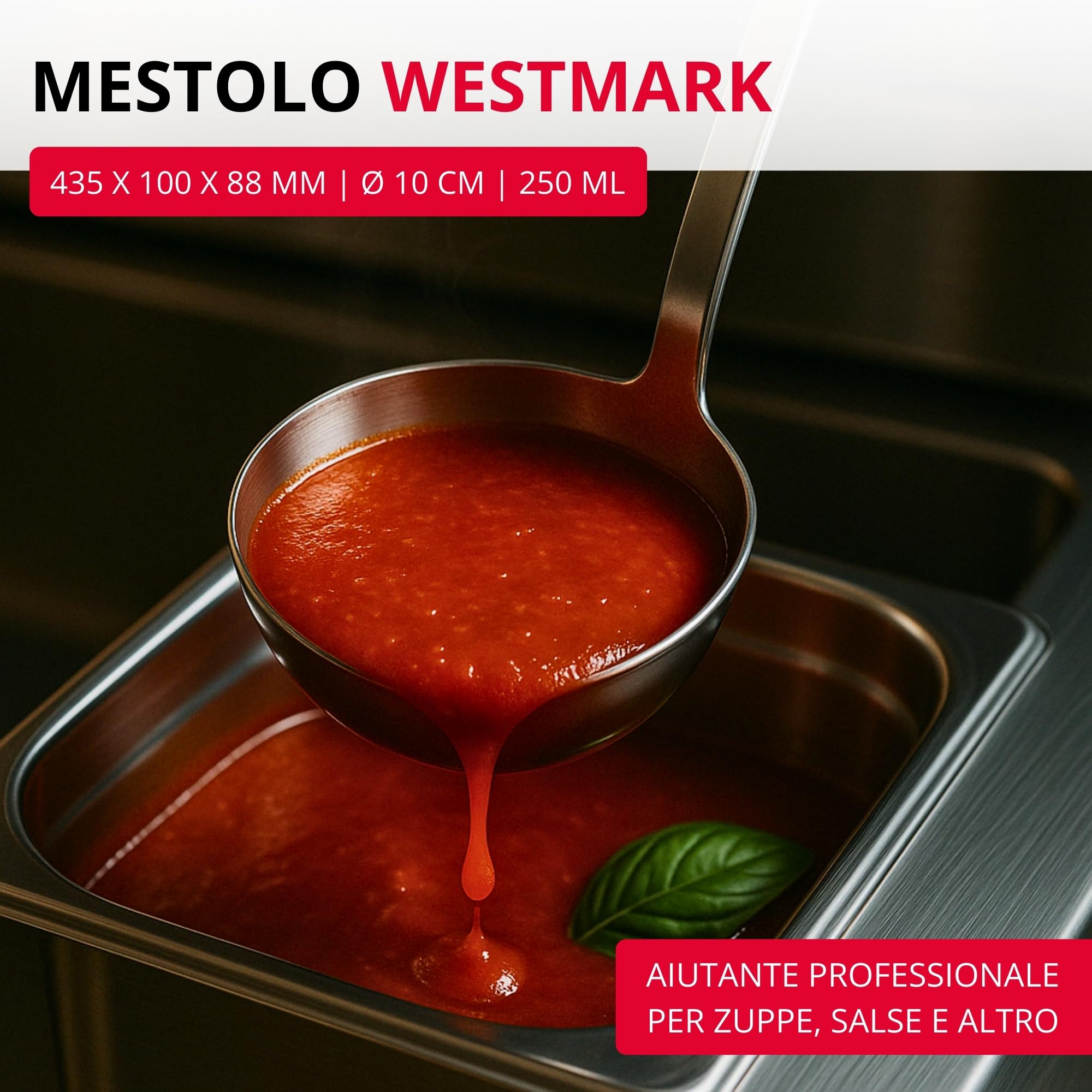 Westmark Mestolo Pro – piccolo in acciaio inossidabile per la cucina professionale – Mestolo per salse, condimenti, ecc. – Argento, Ø 10 cm, 250 ml