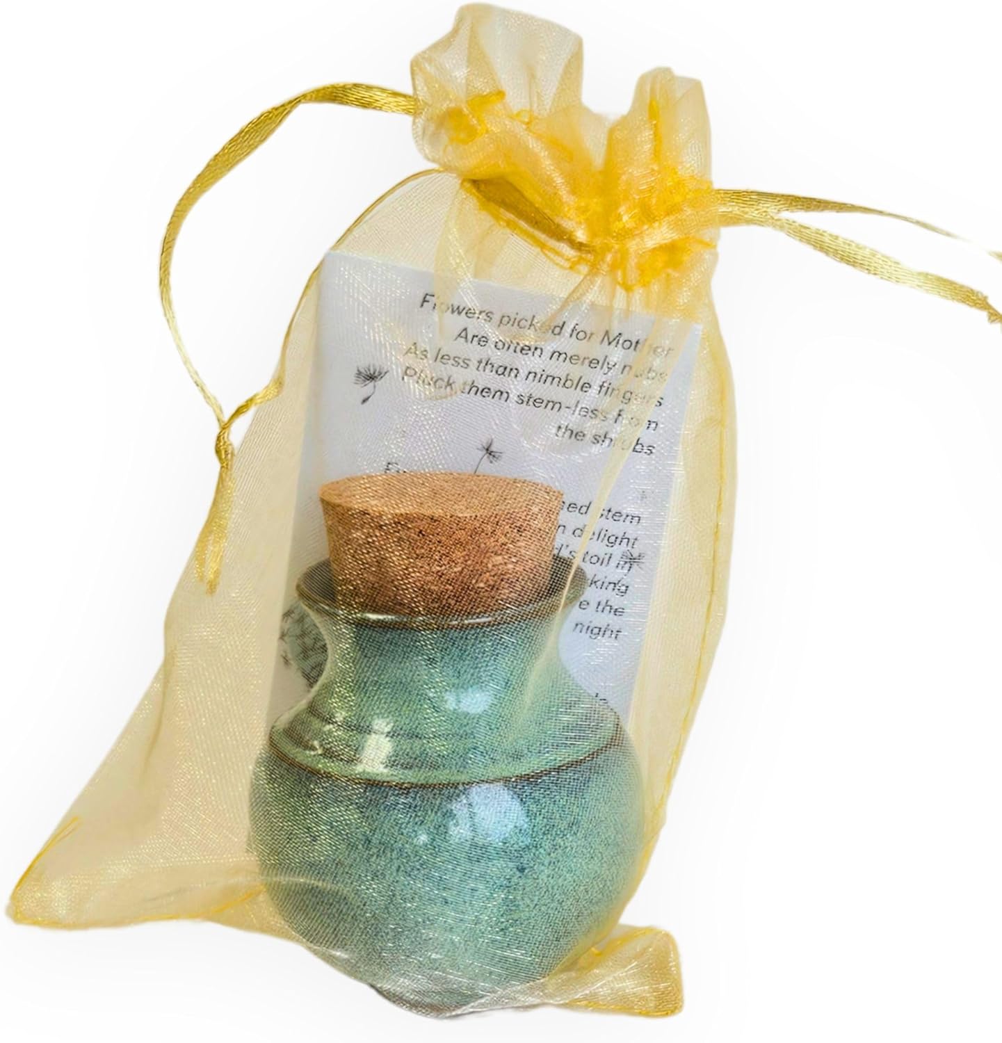 Handmade Dandelion Flower Pot for New Mommy to Be - Miniature Pottery Vase for Baby Shower Favor Presents Green (Miniature Vase w/Cork & Gift Bag)