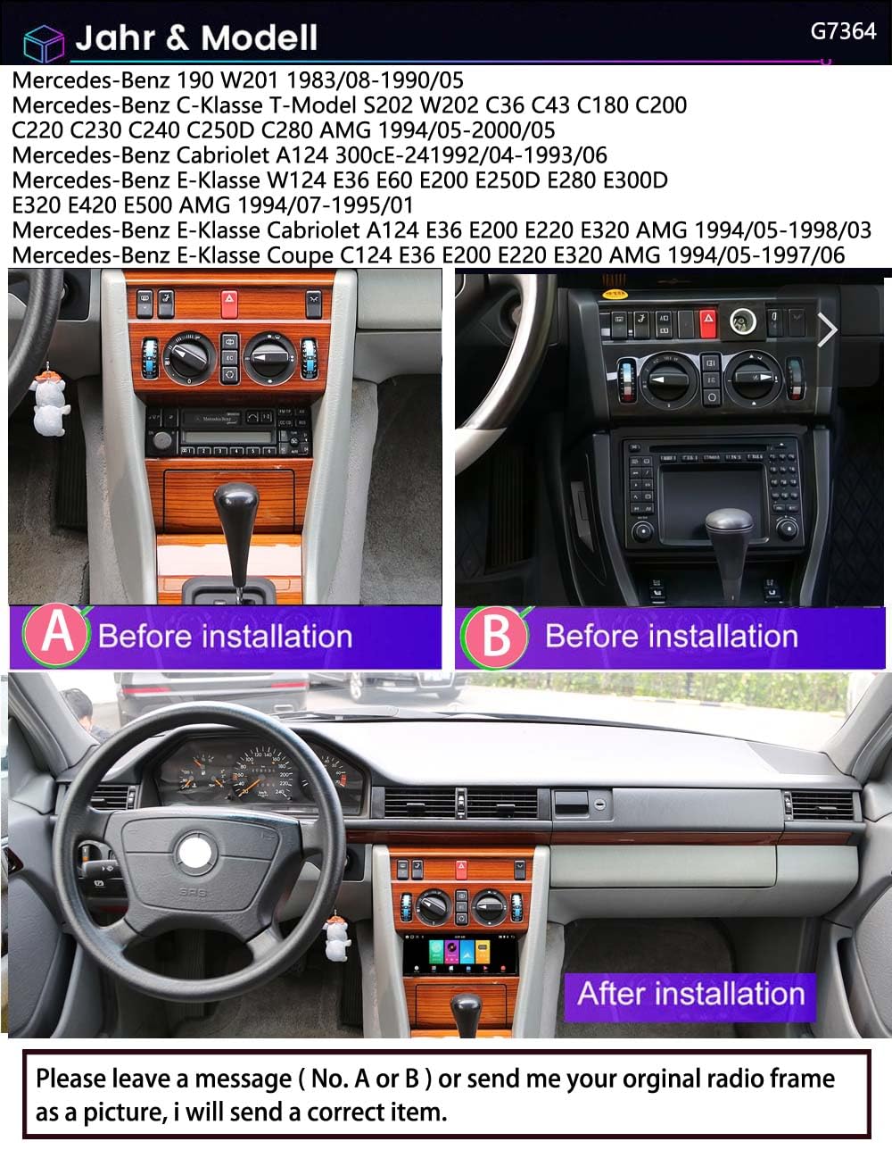 Zamiennik radia GPS do Mercedes-Benz W201/T-Model S202 W202 C36 AMG