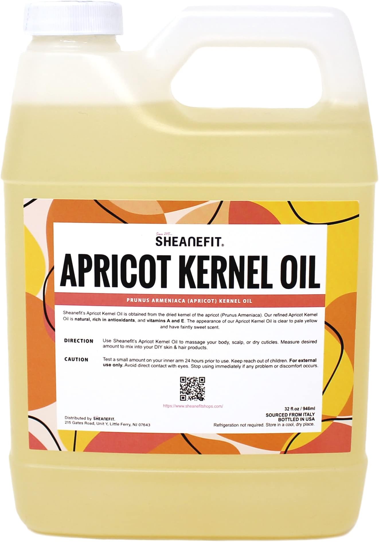 SheanefitCold Pressed Refined Apricot Kernel Oil Lightweight Base Carrier Oil for Massage Oil Body Oil (32 Oz)